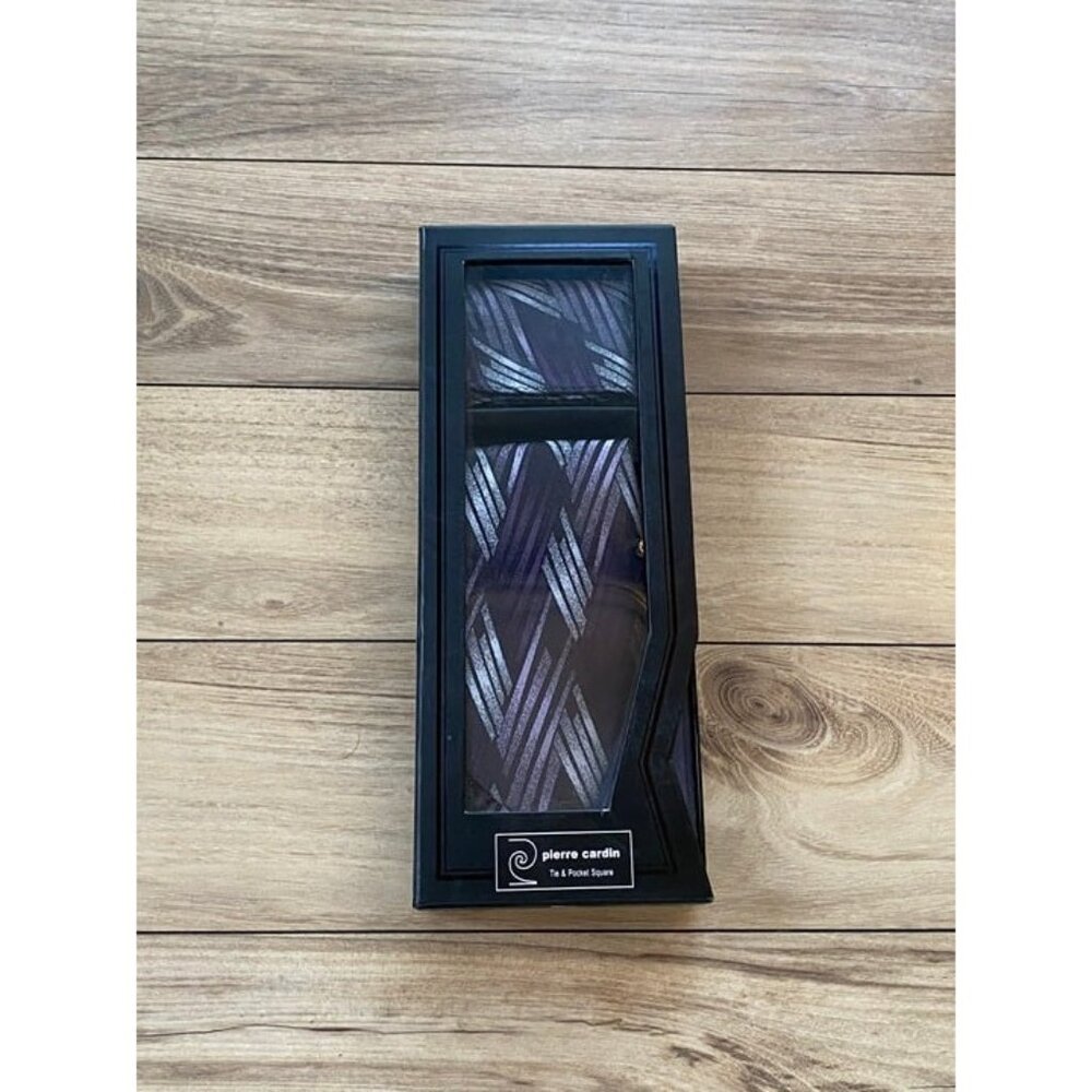 Pierre Cardin Tie and Pocket Square Set (Purple and Gray)